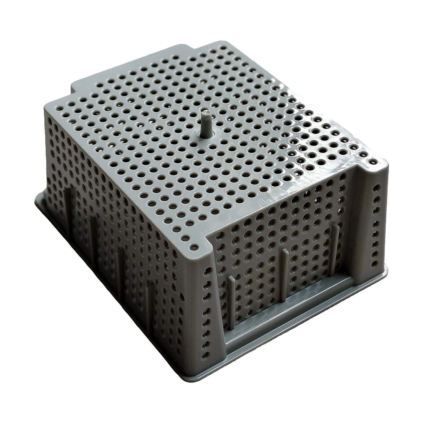 Gray plastic turnover box (with vent holes)