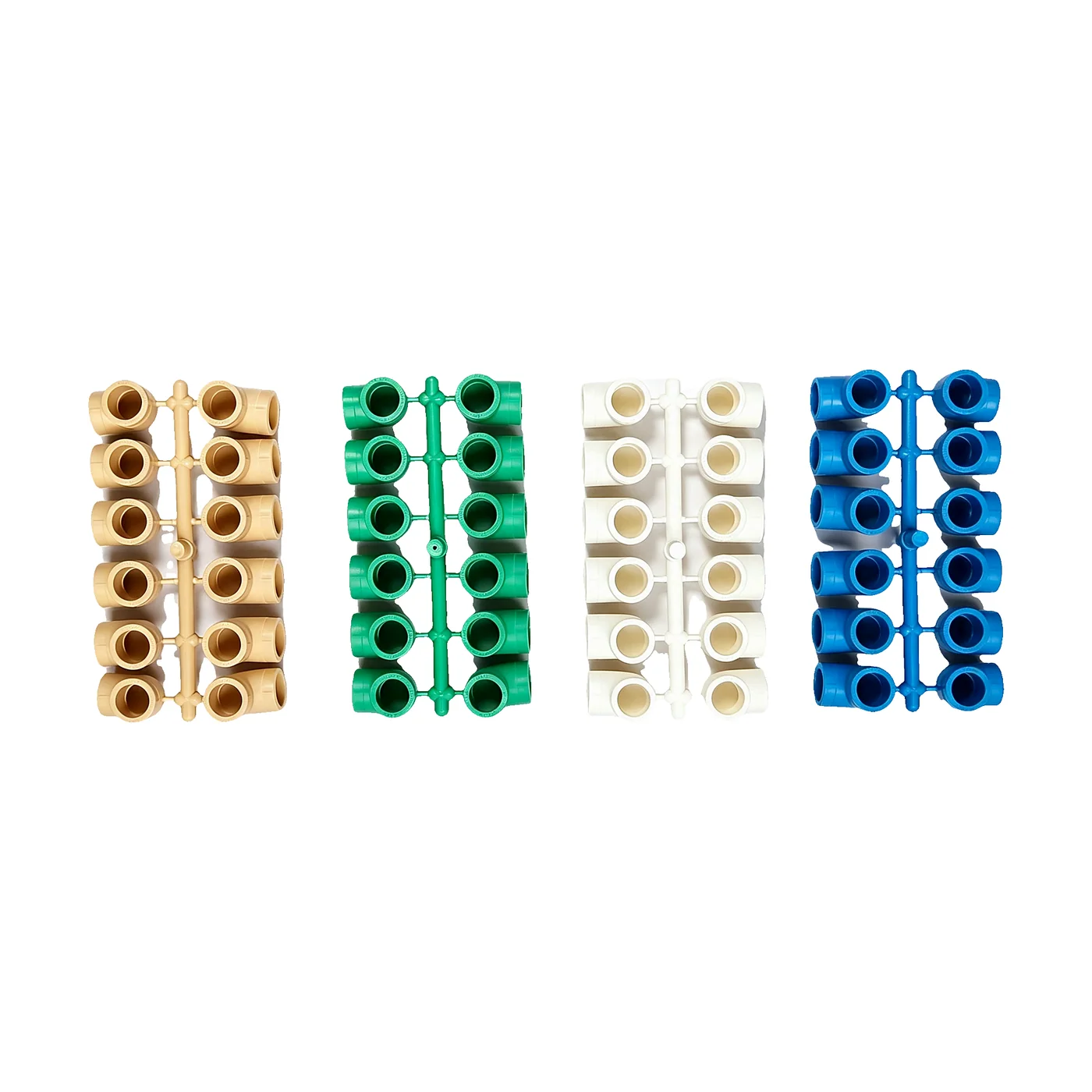 Four-color plastic pipe fitting injection molded parts (with runner)